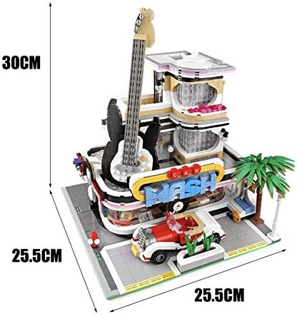 General Jim's Street View Creator Modulares Baustein-Spielzeugset - City Block Center - Musikladen &amp; Autowaschanlage - für Teenager und Erwachsene 
