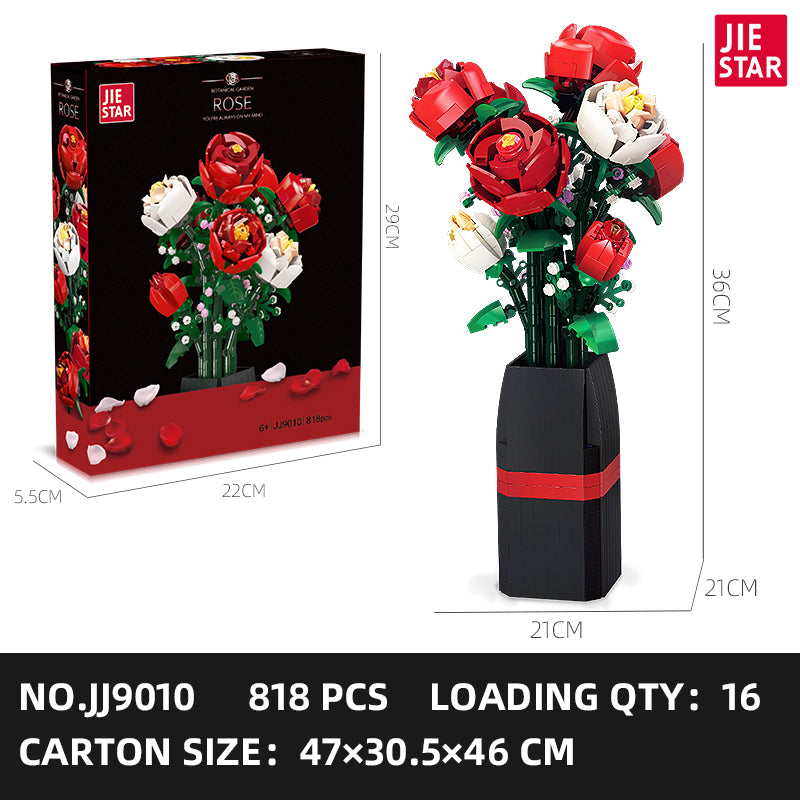 Flowers Bouquet Building Set (818 PCS) - Christmas, Mother's Day, or Valentine's Gifts Ideal for Kids, Women,Girls and Boys, Roses Toy Building Set with Vase