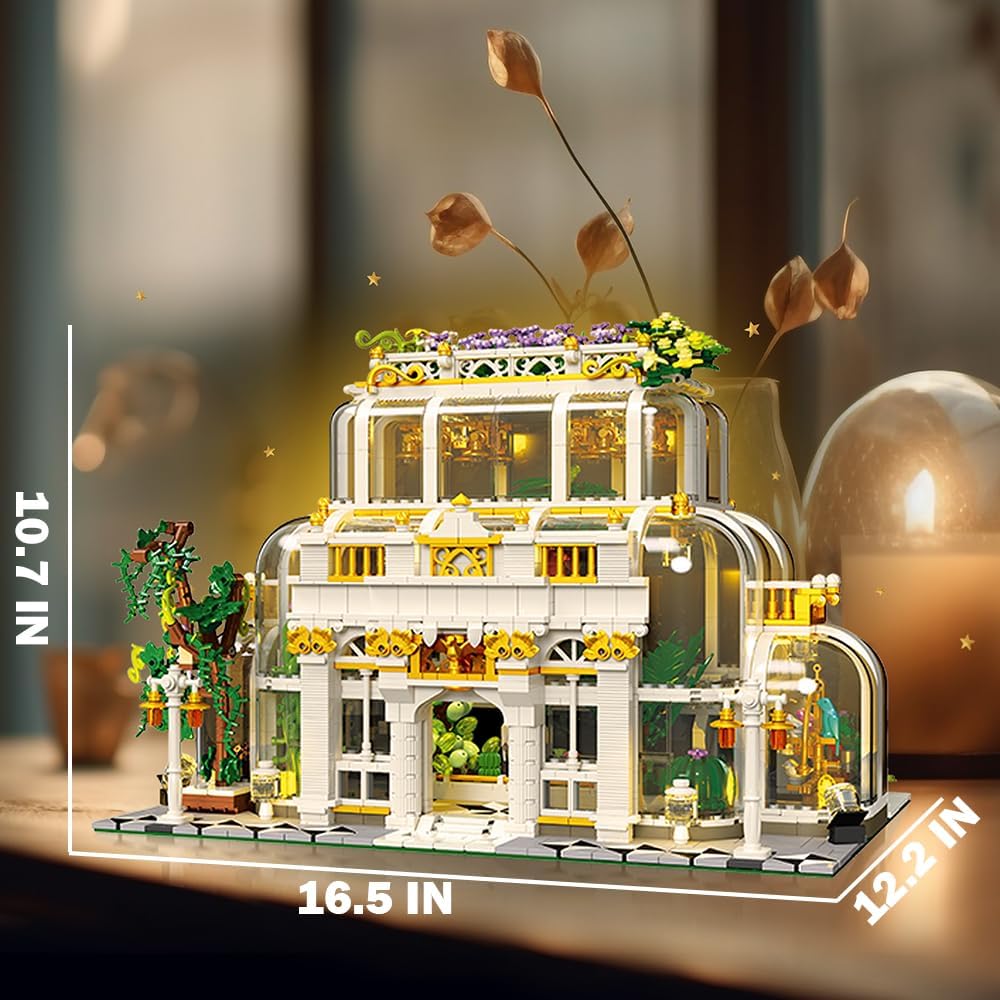 Ensemble de jouets de construction de jardin botanique avec lumière LED, maison d'amis de fleurs compatible avec la construction Lego, kit de serre miniature MOC Creative DIY, excellent cadeau pour les amis ou les filles de 10 ans et plus (2231 pièces) 