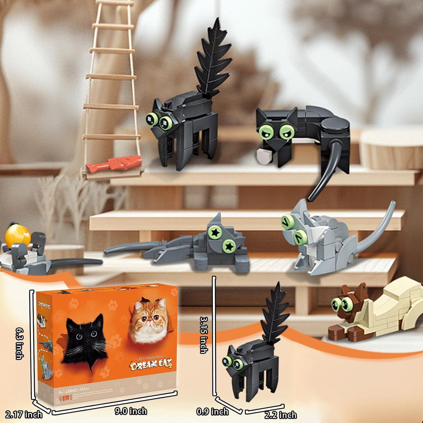Animal Toys Cats 9 Packs Party Favors Animals Building Blocks Sets-443 pcs