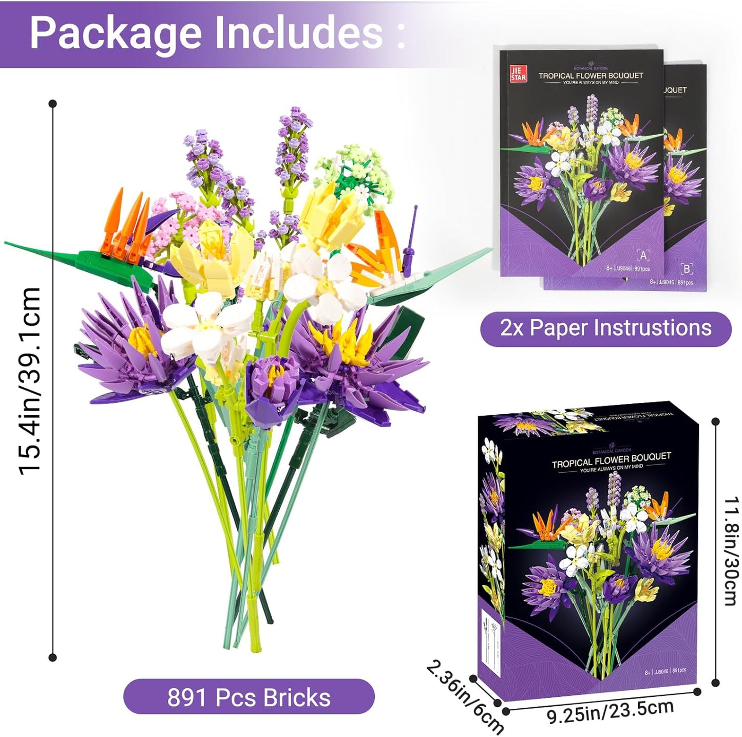 Water Lily Flower Bouquet Block Set for Office and Home Decoration- 891 pcs