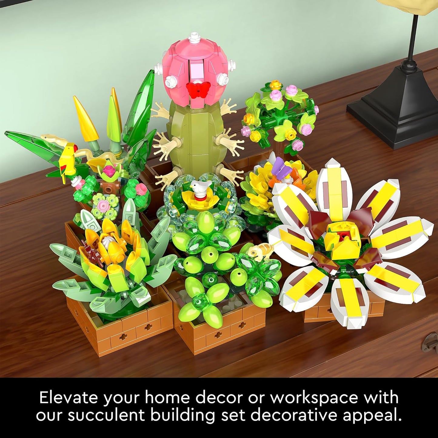 Blumen-Botanischer Bonsai-Bausatz, Sukkulenten-Bauspielzeug – 9er-Pack, für Heimdekoration, Valentinstag, Muttertag, Weihnachten für Erwachsene und Kinder – 913 Teile 
