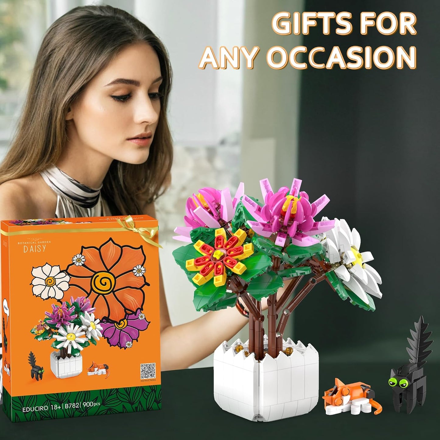 Flowers Bouquet Building Set for Adults and Kids, Daisy Flower Building Block Toys, Botanical Collection, Gift for Mother's Day, Birthday, Christmas, Valentine Day- 900PCS