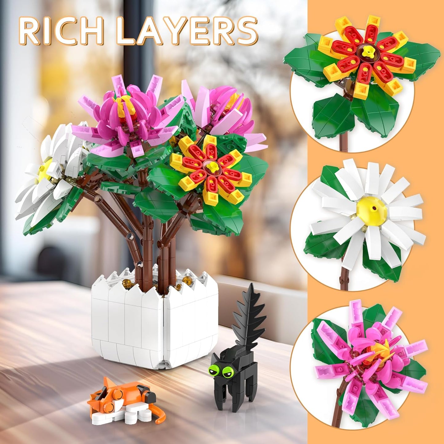Flowers Bouquet Building Set for Adults and Kids, Daisy Flower Building Block Toys, Botanical Collection, Gift for Mother's Day, Birthday, Christmas, Valentine Day- 900PCS