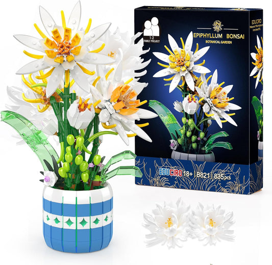 Epiphyllum Flowers Bouquet Building Set, Flower Botanical Bonsai Building Toys for Adults and Kids, Valentine Day, Mother's Day, Birthday, Christmas Day Gift Idea - 835PCS