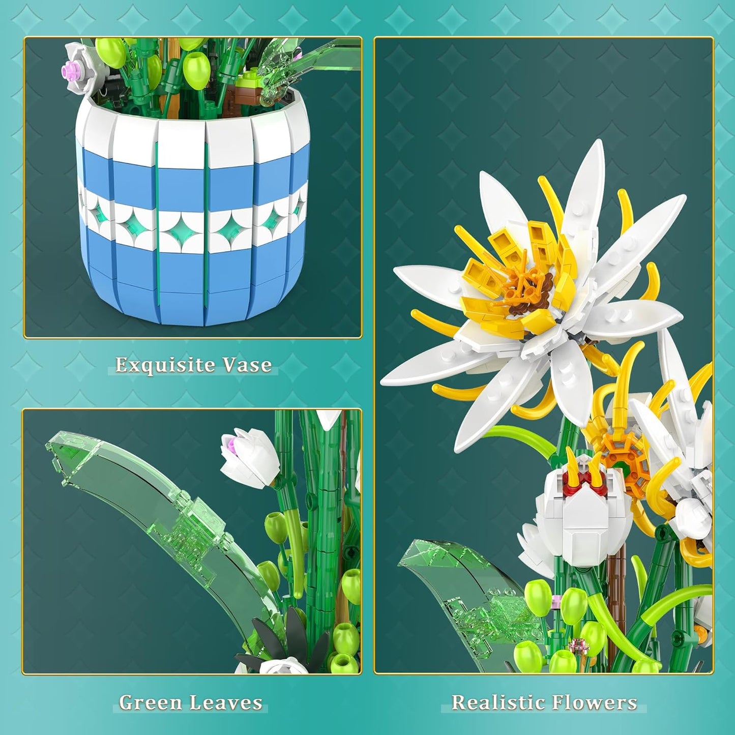 Epiphyllum-Blumenstrauß-Bausatz, Blumen-Bonsai-Bauspielzeug für Erwachsene und Kinder, Geschenkidee zum Valentinstag, Muttertag, Geburtstag, Weihnachten – 835 Teile 